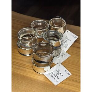 Kemp & Beatley Silver Beaded Rim Napkin Rings Set of 6 Classic Table Decor